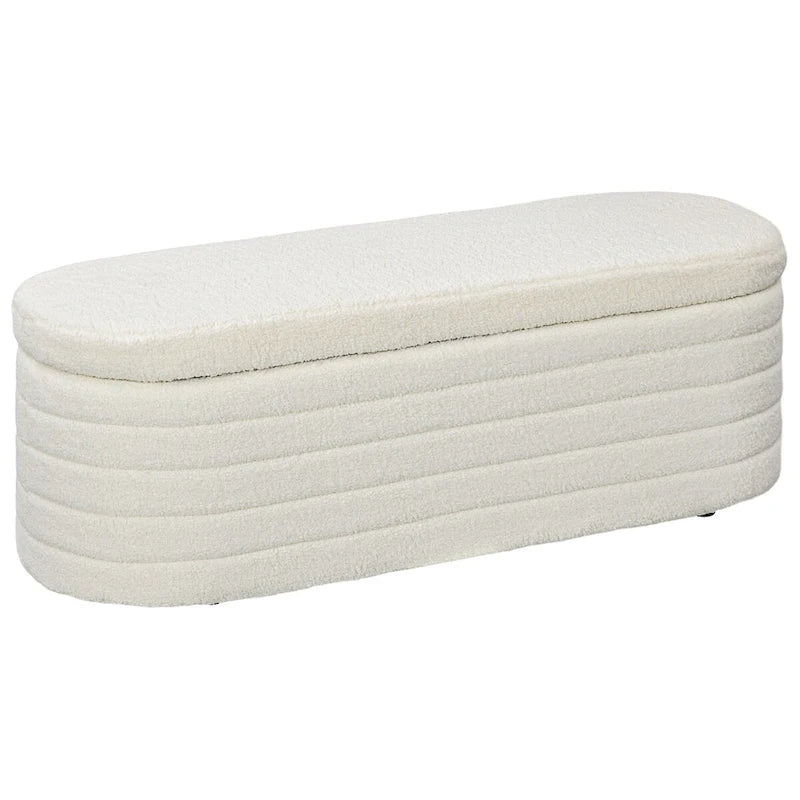 46 Storage Ottoman Bench, Teddy Fleece Upholstered Boucle Storage Bench with Wood Frame, Bedroom Bench for Living Room