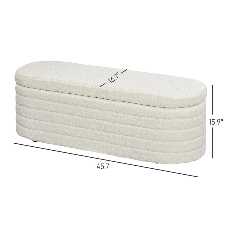 46 Storage Ottoman Bench, Teddy Fleece Upholstered Boucle Storage Bench with Wood Frame, Bedroom Bench for Living Room
