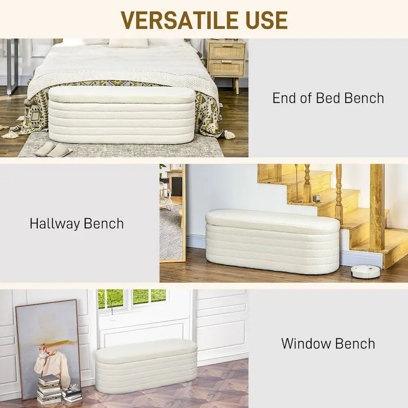 46 Storage Ottoman Bench, Teddy Fleece Upholstered Boucle Storage Bench with Wood Frame, Bedroom Bench for Living Room