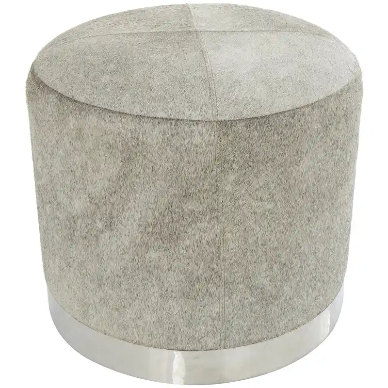 Leather Patchwork Living Room Stool with Silver Metal Base - Gray