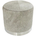 Leather Patchwork Living Room Stool with Silver Metal Base - Gray