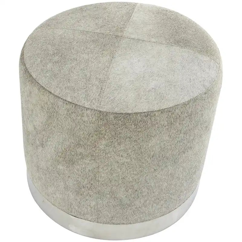 Leather Patchwork Living Room Stool with Silver Metal Base - Gray