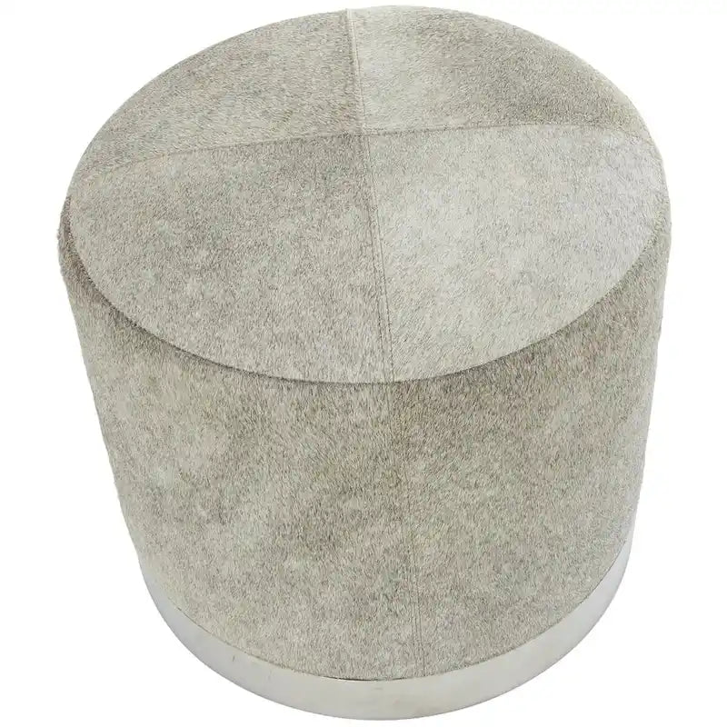 Leather Patchwork Living Room Stool with Silver Metal Base - Gray