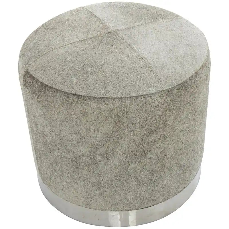 Leather Patchwork Living Room Stool with Silver Metal Base - Gray