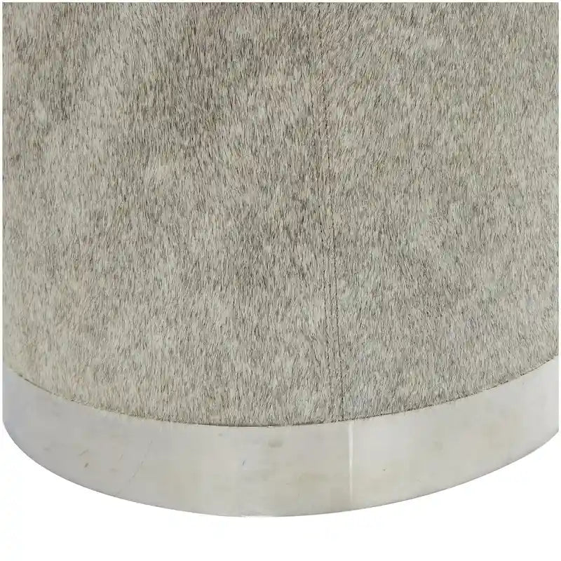 Leather Patchwork Living Room Stool with Silver Metal Base - Gray