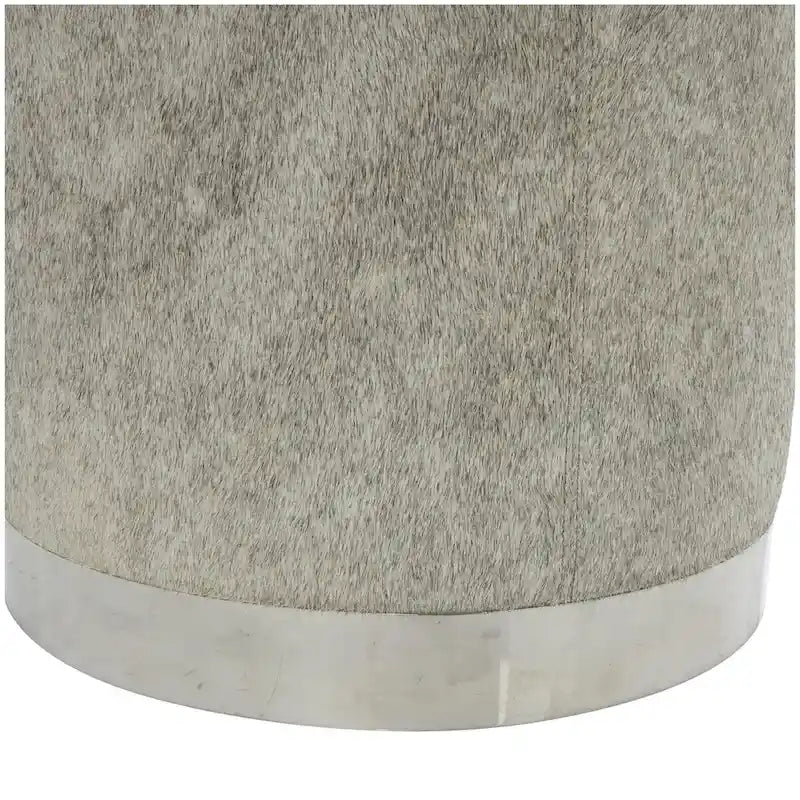 Leather Patchwork Living Room Stool with Silver Metal Base - Gray
