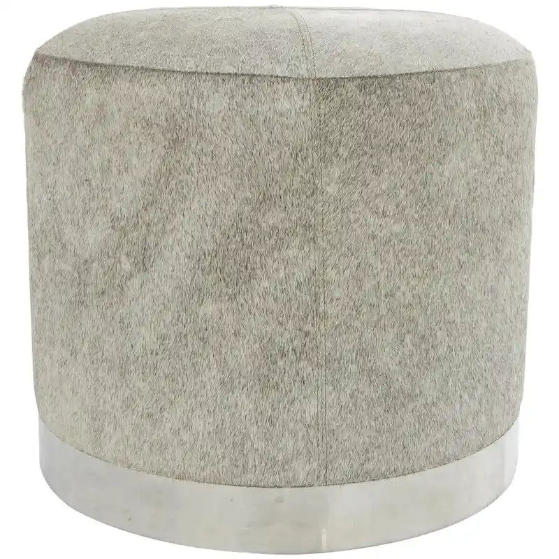Leather Patchwork Living Room Stool with Silver Metal Base - Gray