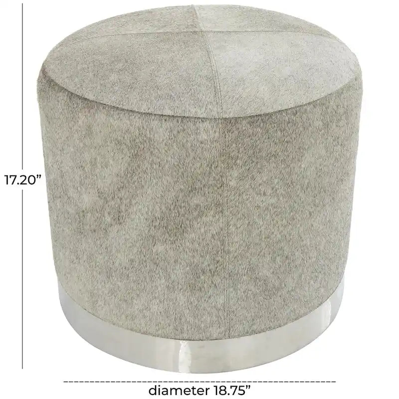 Leather Patchwork Living Room Stool with Silver Metal Base - Gray