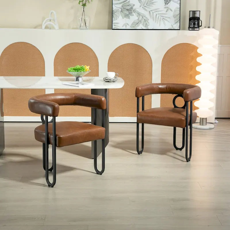 Contemporary Designed PU Fabric Upholstered Accent,Dining Chair,Barrel Side Chairs Kitchen Armchair for Living Room set of 2