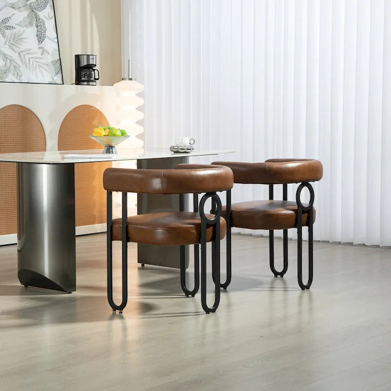Contemporary Designed PU Fabric Upholstered Accent,Dining Chair,Barrel Side Chairs Kitchen Armchair for Living Room set of 2
