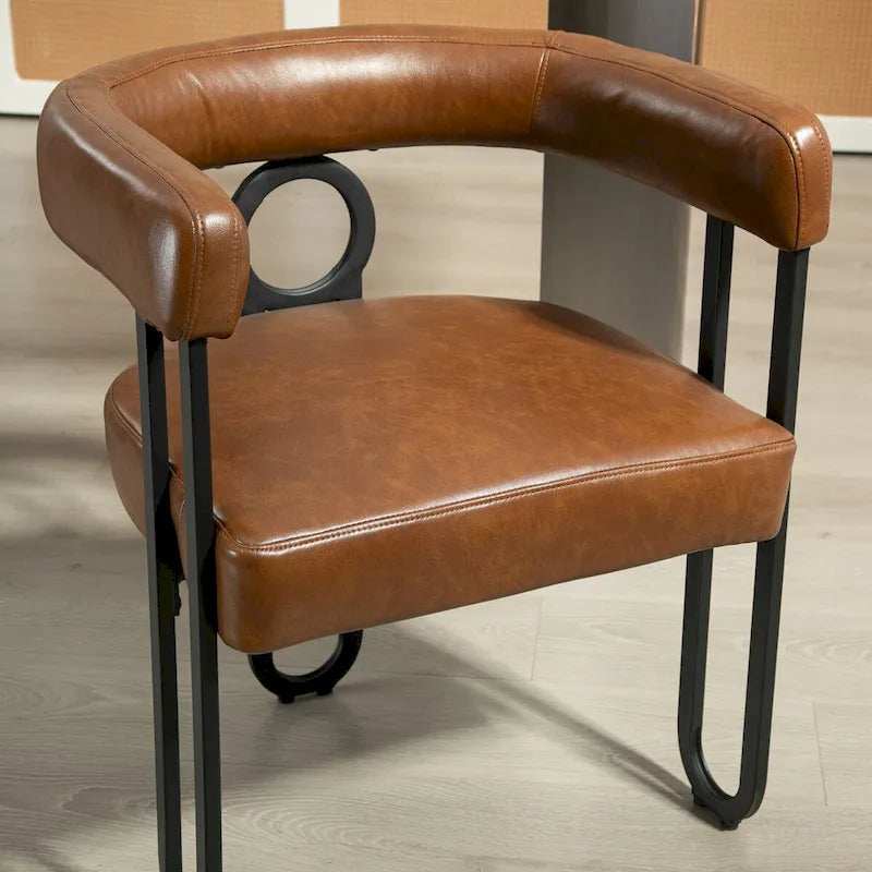 Contemporary Designed PU Fabric Upholstered Accent,Dining Chair,Barrel Side Chairs Kitchen Armchair for Living Room set of 2