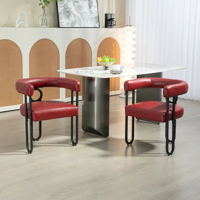 Contemporary Designed PU Fabric Upholstered Accent,Dining Chair,Barrel Side Chairs Kitchen Armchair for Living Room set of 2